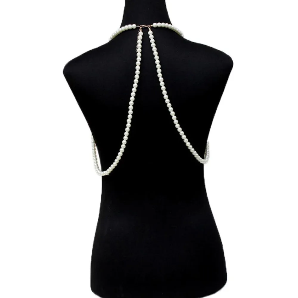 ユニークなマルチレイヤー模倣パールブラレット女性のためのトップボディチェーンセクシーな胸ネックレスチェーンジュエリーランジェリーパーティーアクセサリーT200508