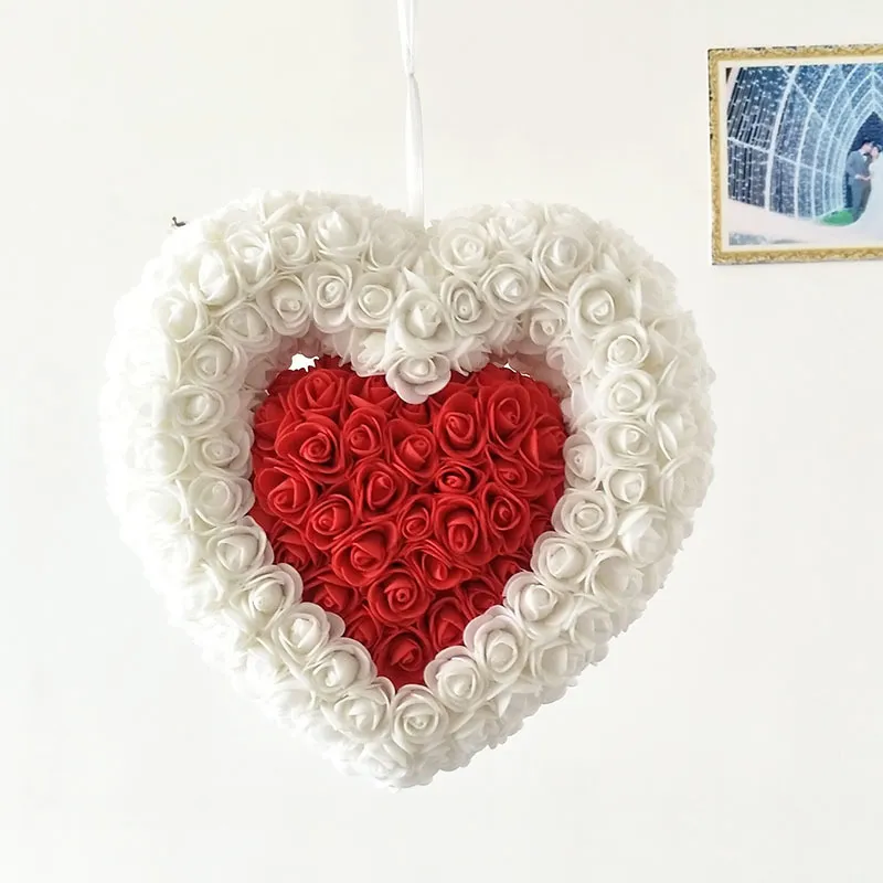 nouveau produit roses mur de fleurs artificielles décoration de mariage fleur rose pendentif en forme de coeur T200225