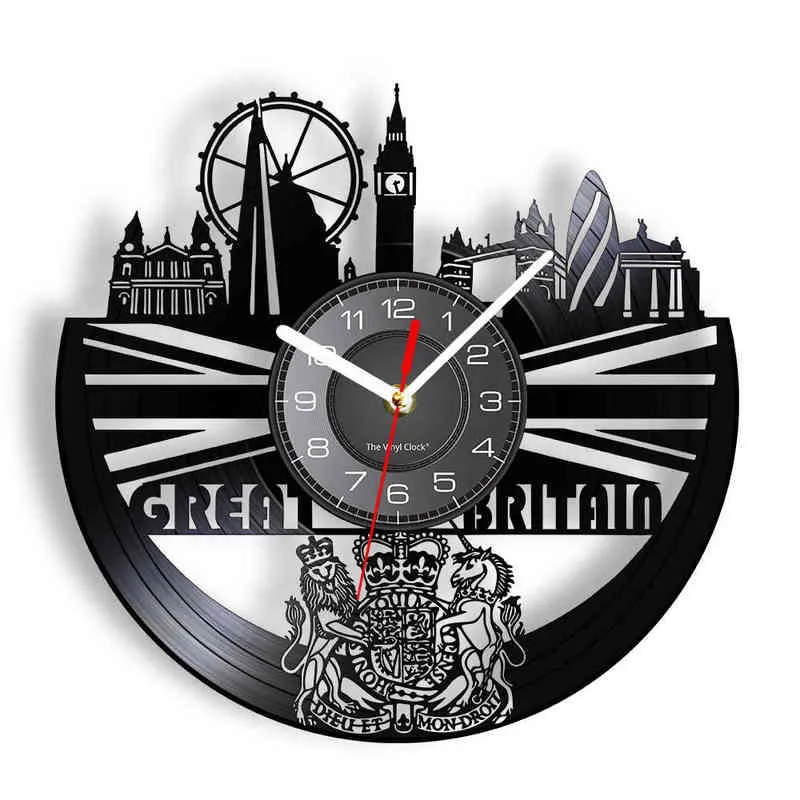 Groot-Brittannië Muurklok Muurdeklok gemaakt van hergebruik Vinyl Album Record UK London Skyline Big Ben Elizabeth Tower Wall Clock H1230