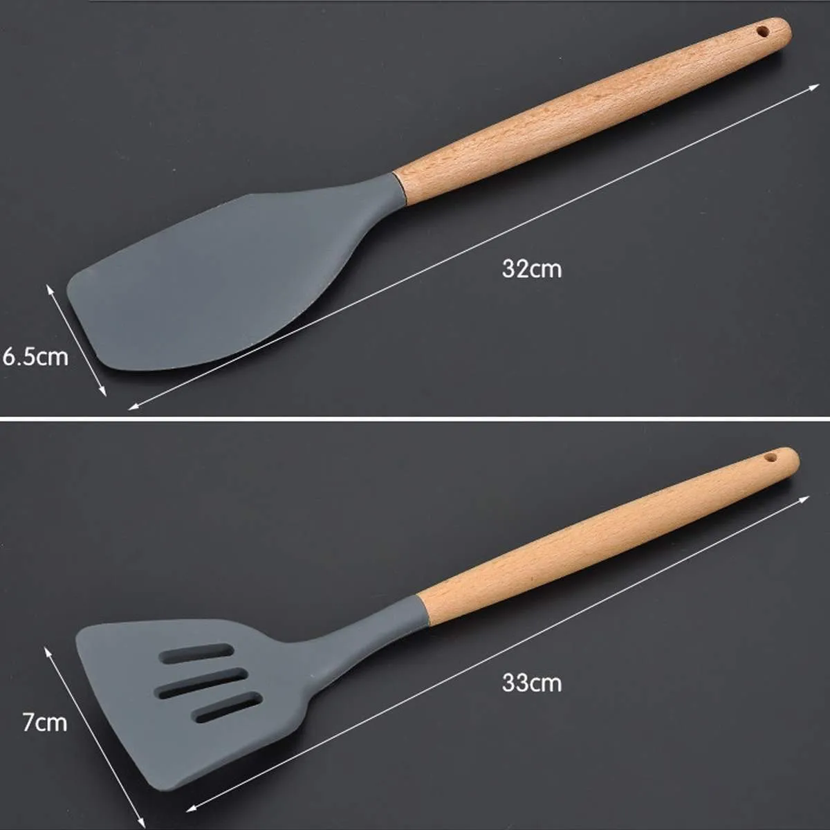 8cs silikonowe przybory kuchenne Zestaw nietopelek szpatułki drewniany drewniany uchwyt narzędzia do gotowania