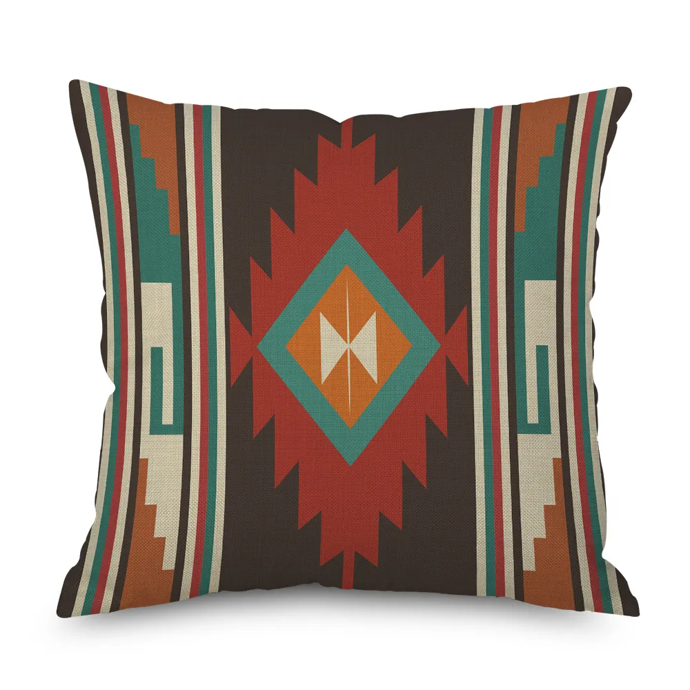 Aztec geometrico striscia nazione totem stampa cuscino cuscino vintage sud-ovest nativo cotone lino cuscino copertura quadrata decorativa uomo / donna