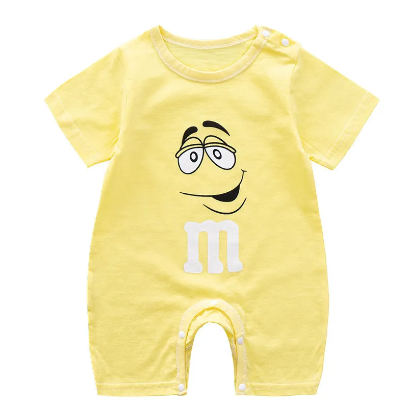 Spädbarn baby sommar romper outfits pojke mm rolig ansikte onesie söt tjej kläder kort ärm jumpsuittoddler playsuit 201028