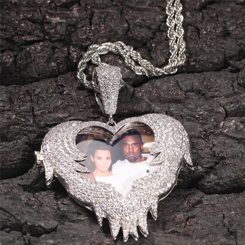 Hip Hop Iced Out Liebe Form Flip Custom Po Anhänger Persönlichkeit Kreativität DIY Halskette mit Seil Chain192f