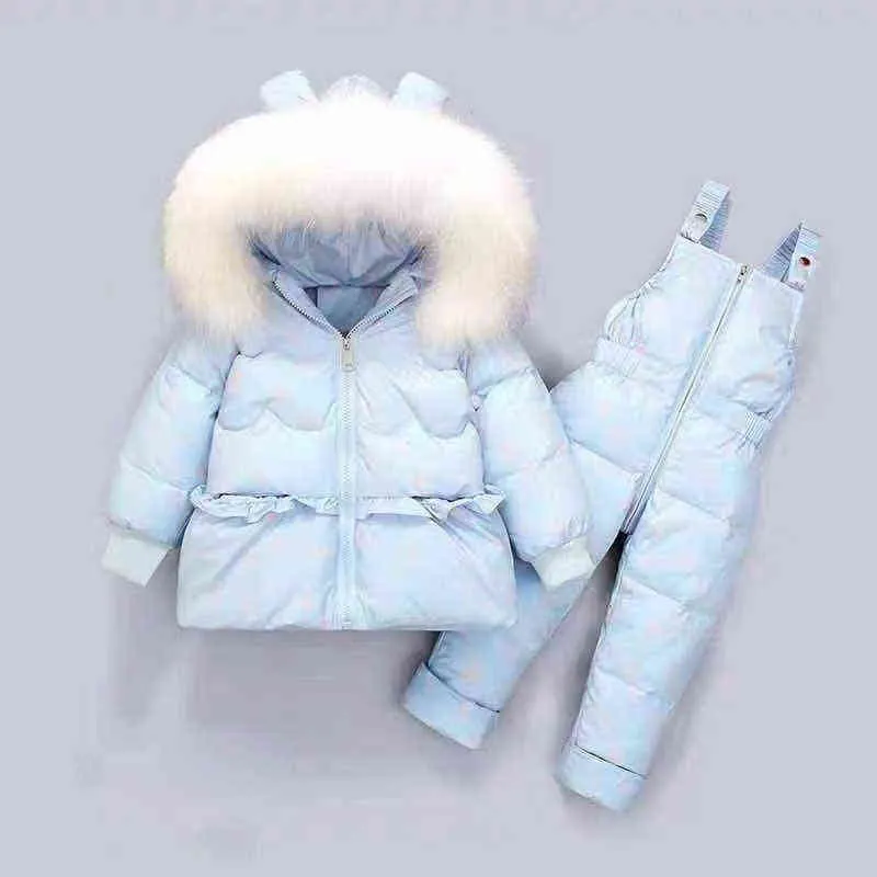 Toddler Kids Down Jacket Suit Baby Girl Coat+Jumpsuit Clothing Set Thickened 1-4 Years Children Clothes Russian Winter Puffer 211222