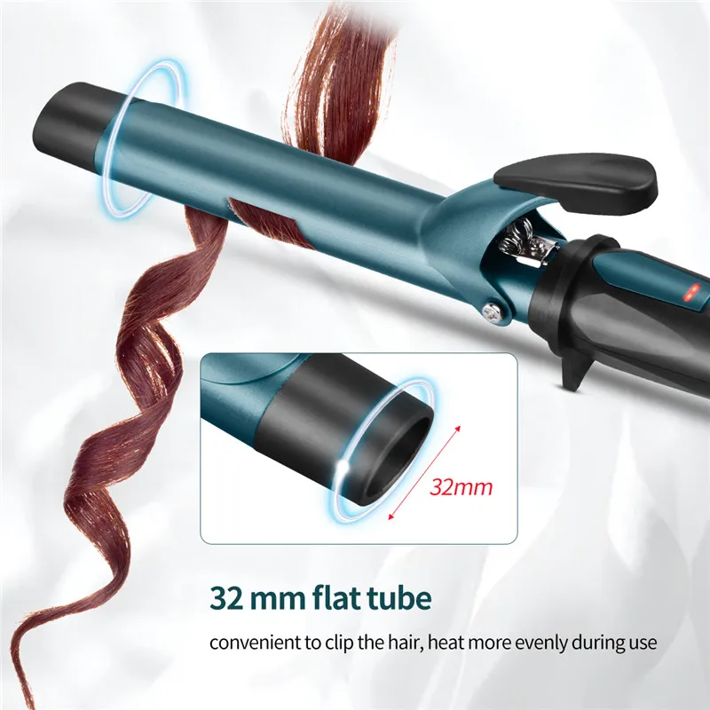 Copri di capelli elettrici professionisti 32 mm rivestiti in ceramica Curling Curling Bacchetta Anti-scalding Curls Salon Styling Styling Strumenti