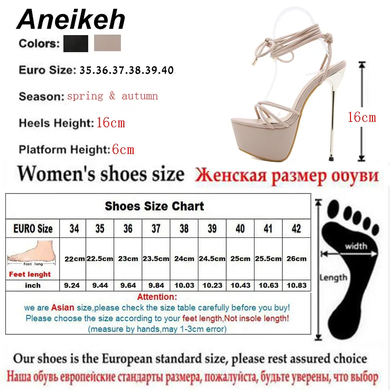 Aneikeh Stiletto High Heels Women Shoes Platform Classics Punk Cross-Tied Head Peep Toe Fashion NEW Summer Elegant Party Sandals C0129