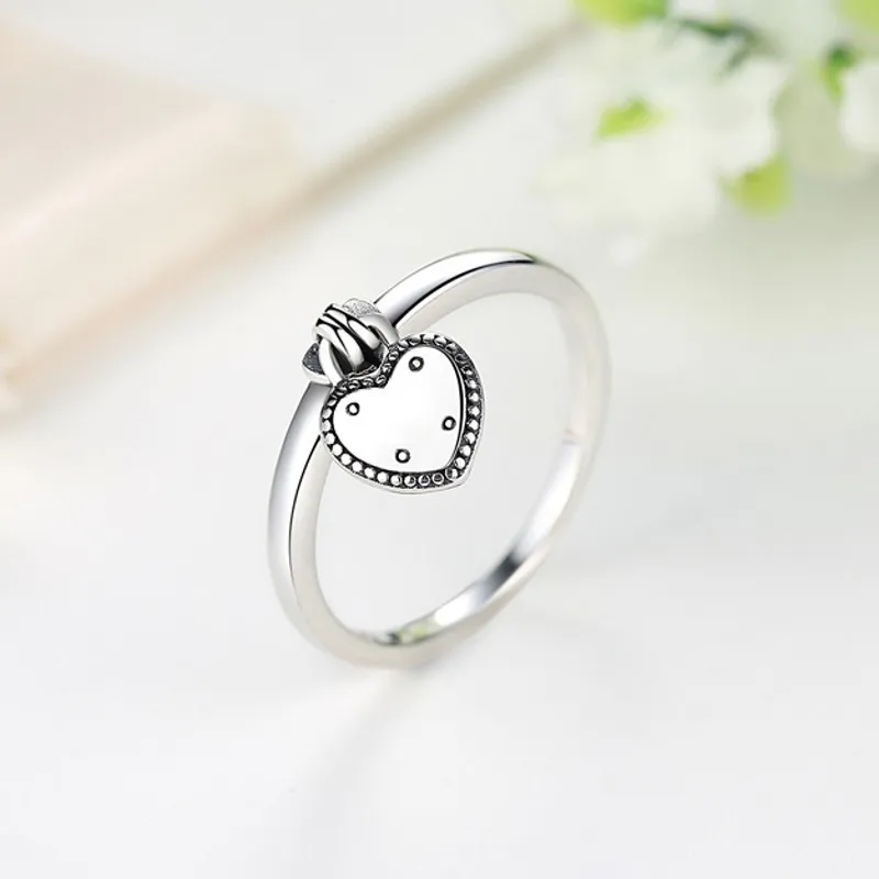 Ny Authentic 925 Sterling Silver Ring Heart-Shaped Padlock Love Heart Lock Rings for Women Gift VanLentine's Day Fashion Jew334G