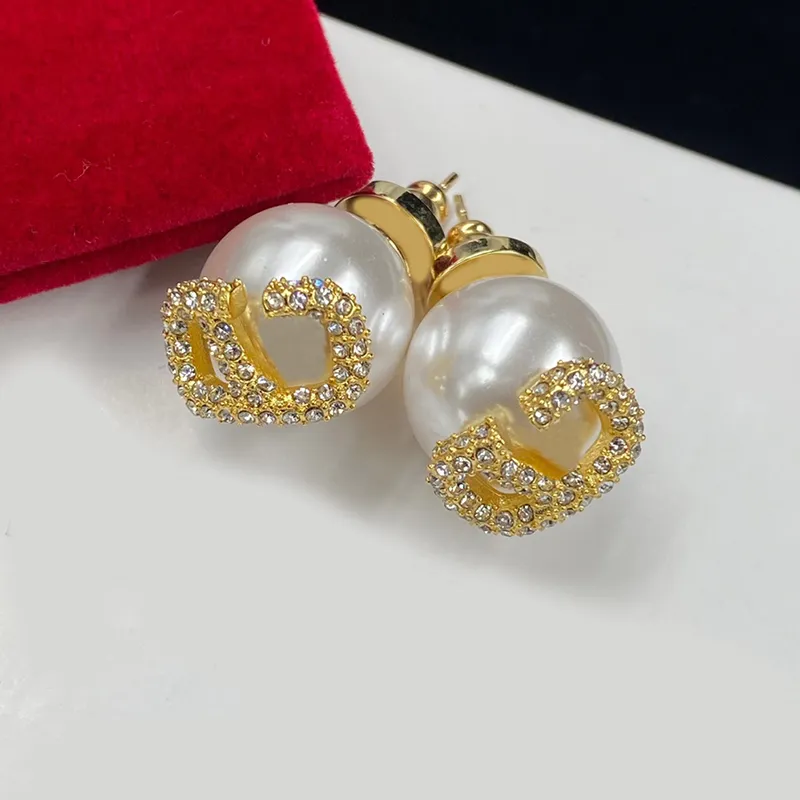 Designer Perle Gold Ohrringe für Frauen Creolen Luxurys Designer Brief Liebe Diamant Ohrringe für Geschenk Hochzeit D2203042Z9928085