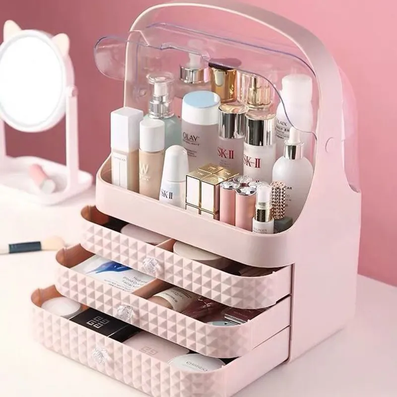 Cosmetic Storage Box Makeup Organizer Jewelry Storage Box Makeup Brush Lipstick Holder Portable Fashion Drawer Desktop Dustproof Y1113