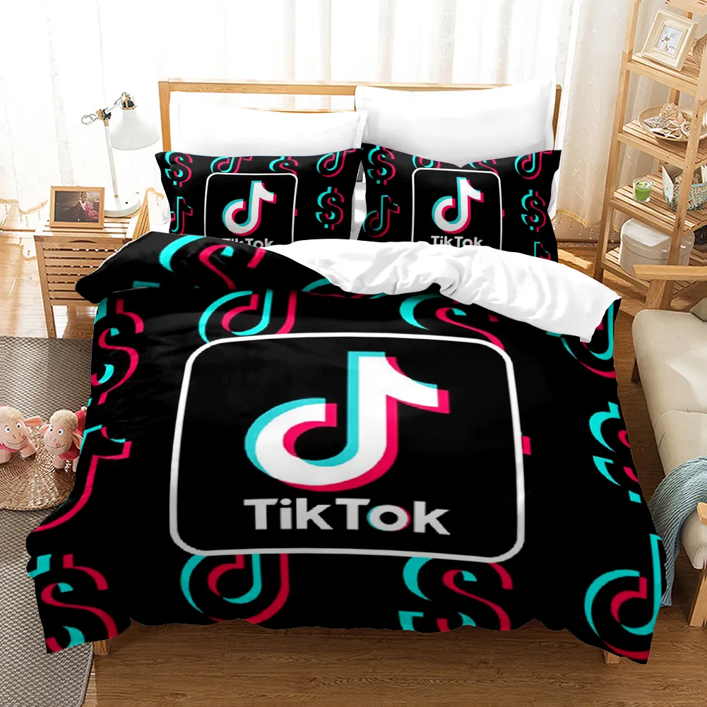 人気アプリ Tiktok パターン布団カバー枕カバー付き寝具セットシングルダブルツインフルクイーンキングサイズ寝室の装飾 T200826