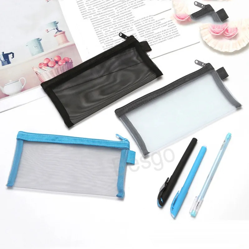 Transparent Gauze Pens Bag Pencil Zipper Bags Student Portable Test Paper Pen Pouch Student Stationery Supplies Storage Pouches BH6137 TYJ