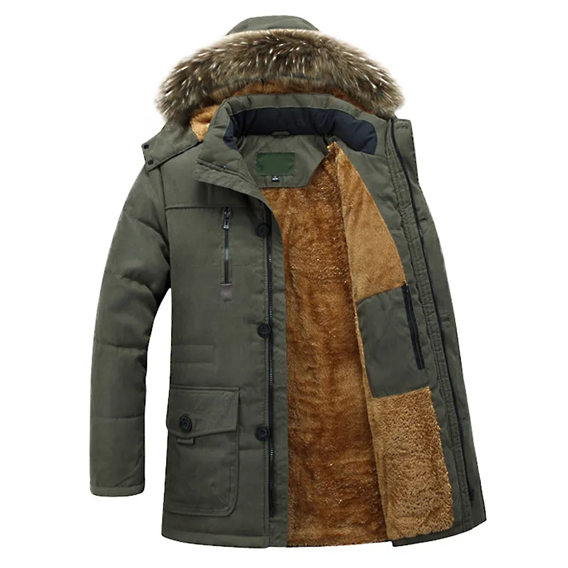 Męskie zimowe płaszcze kurtka wojskowa Mężczyźni grube ciepłe parkas futra kołnierzyka długa kurtka męska wiatroodporne płaszki plus rozmiar 201116