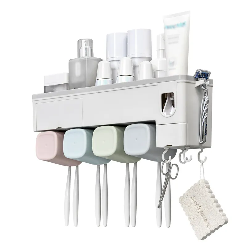 Dispenser automatico di spremiagrumi dentifricio con portaspazzolino automatico con supporto montaggio a parete tazza Accessori il bagno Set di accessori il bagno LJ201204