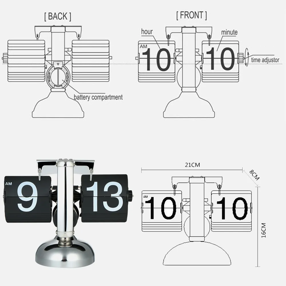 Flip Digital Relógio Pequena Escala Retro Flip Aço Inoxidável Flip Interno Engrenagem Operado Quartz Home Decor LJ200827