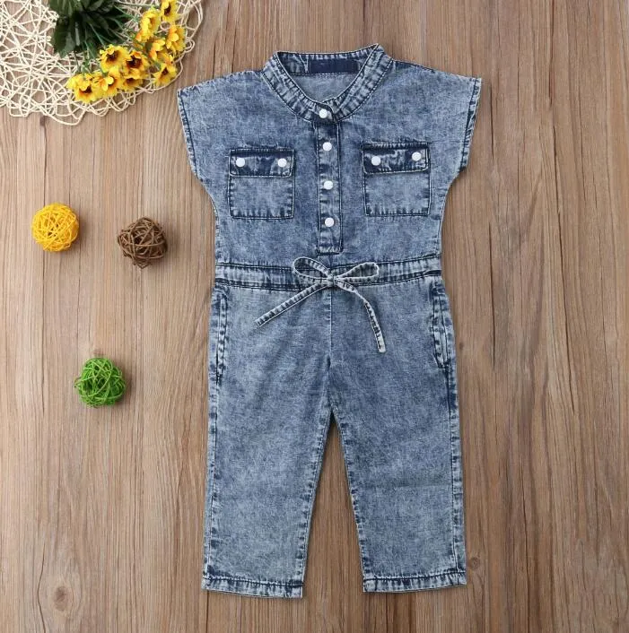 Toddler Kids Girl Denim Pagliaccetto Tuta Abiti Tuta Tuta Abiti estivi 1-6Y LY115