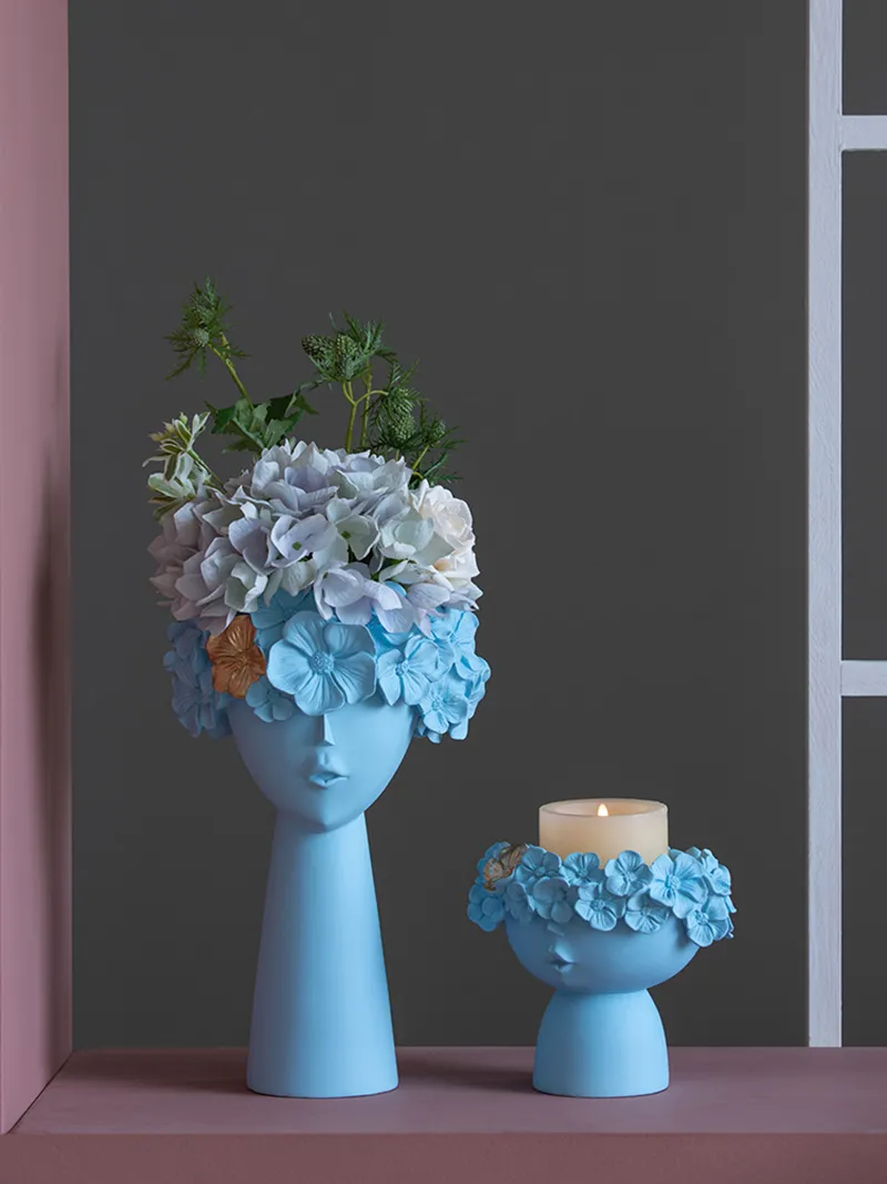 e deux couleurs tête humaine vase divers boîte de rangement fête des mères maison modèle chambre décoration ornements décoratif résine vase T200703