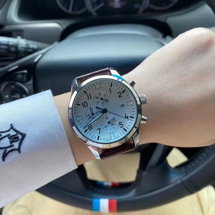 Moda luksusowe męskie zegarki sportowe Wszystkie sub-diaci robiąc stopowa najlepsza marka 40 mm tarcza skórzane paski na rękę kwarcowe zegarek dla mężczyzn181n