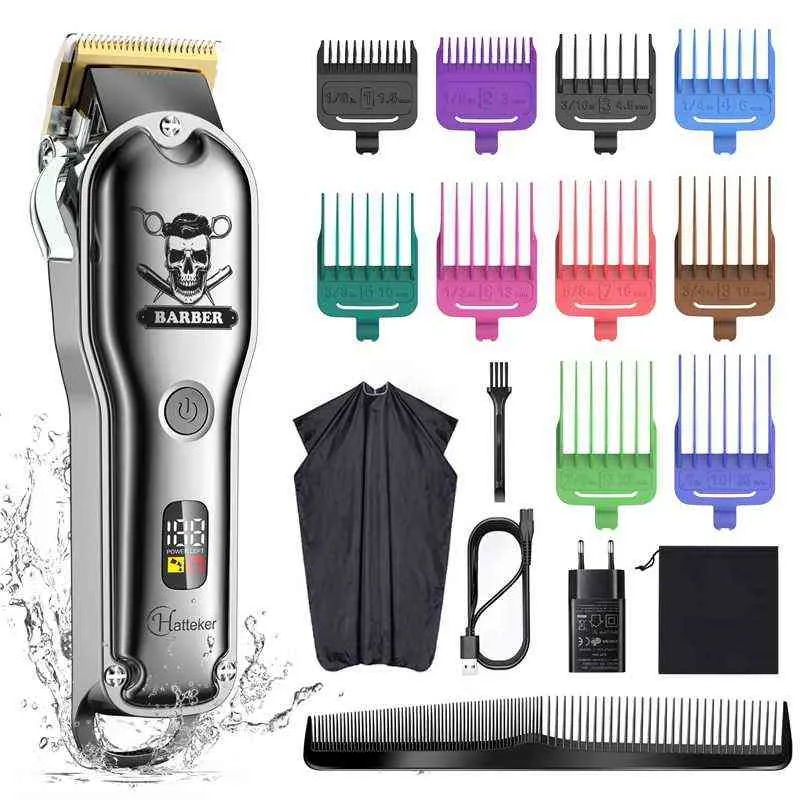 HATTEKER Tagliacapelli da uomo Trimmer Professionale Barbiere Kit da taglio e toelettatura con mantello Ricaricabile 2112299838655