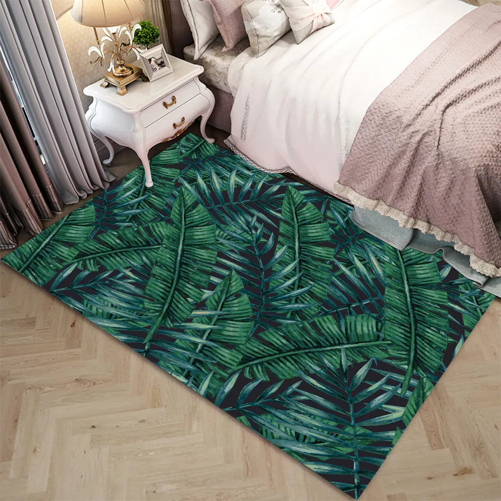 Miracille Green Leaf Home Carpet Absorberande 3D-tryckdörr Matta Non glidmikrofiberkorridor Mattor Rug 201214