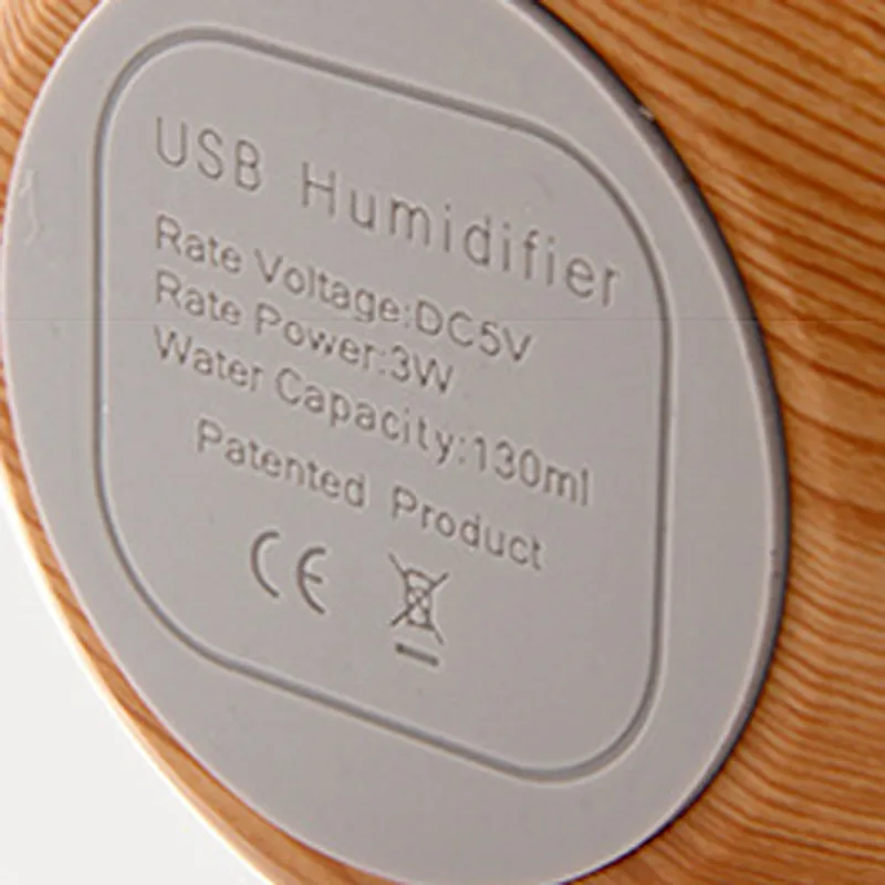 Diffuseur d'huile essentielle à grains de bois Aromathérapie à ultrasons Couleur de bambou Humidificateur USB 130 ml avec changement de nuit de nuit d'air purifie