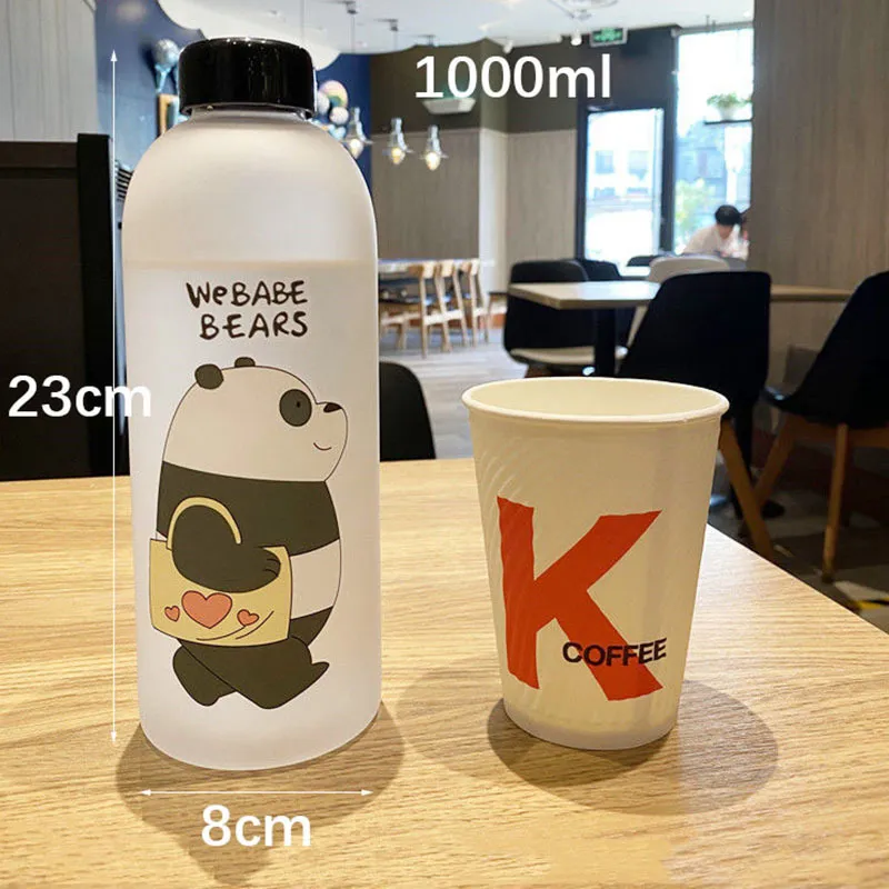 1000ml 대용량 물 병 귀여운 곰 패턴 플라스틱 물병 투명 젖 된 누설 방지 drinkware 워터 컵 201105