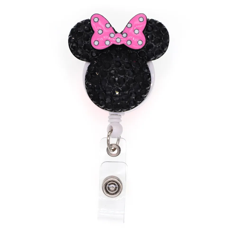 / mignon porte-clés animal strass tête de souris porte-carte d'identité rétractable pour nom d'infirmière accessoires badge bobine avec allig285q