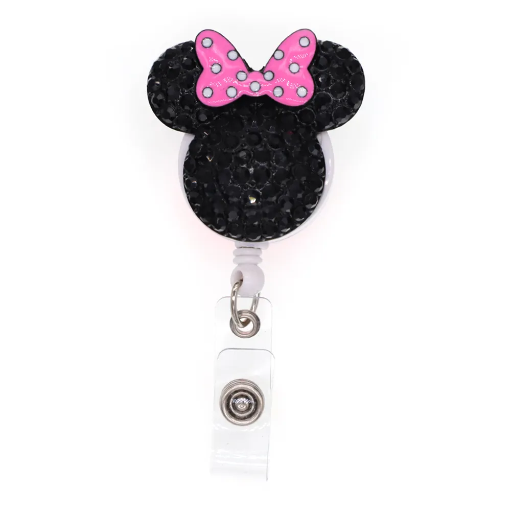 10 st mycket söta nyckelringar Animal Rhinestone Mouse Head Dractable ID Card Holder för sjuksköterskans namntillbehör med allig221q