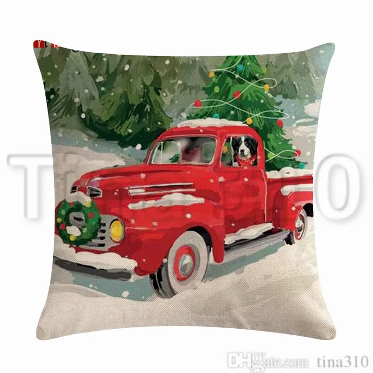 Kerstversiering rode pick-up kerstboom serie Kussensloop kussenhoes huishoudelijke goederen 45 45 cm T2I531041225447