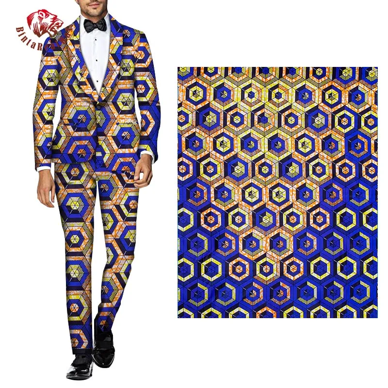 Bintarealwax 6 Yards Tessuto africano Motivi geometrici Ankara Poliestere Farbic cucire Tessuto stampa cera tagliata a misura Designe231L