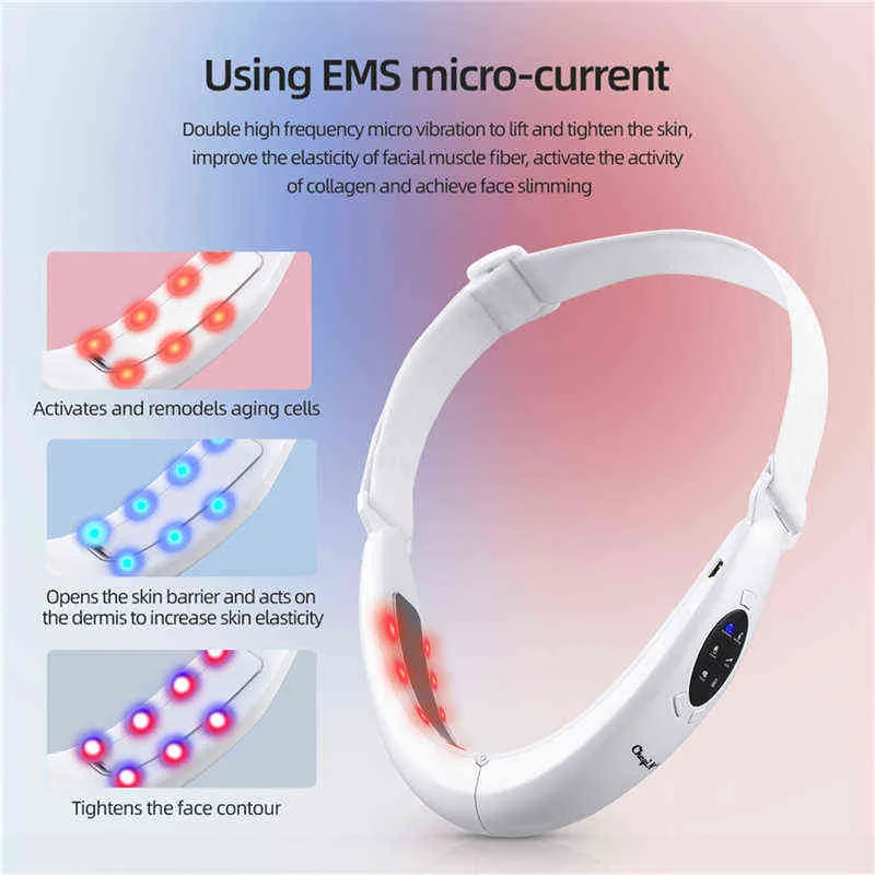 CKEYIN V جهاز التغلب على شكل آلة تشديد الوجه Red Light Therapy EMS EMS إزالة مزدوجة الذقن 2112314093004