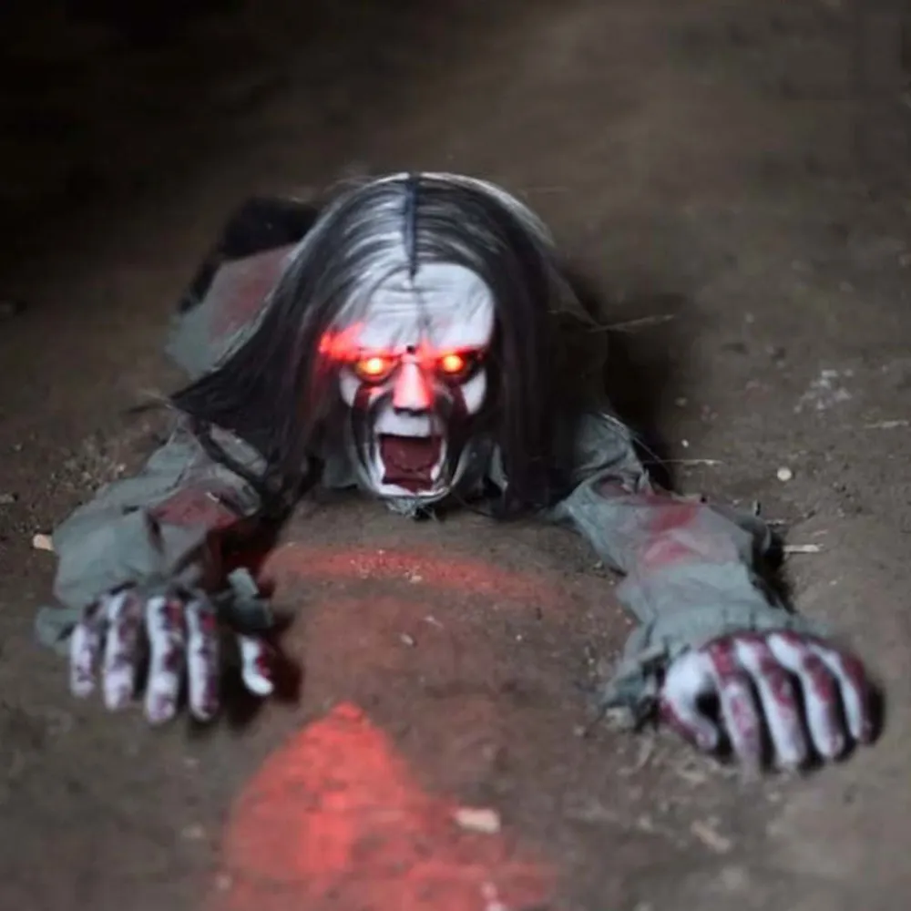 Molezu Halloween Control de voz Horror Prop Pelo largo Creeper Zombie Decoración Casa Y201006