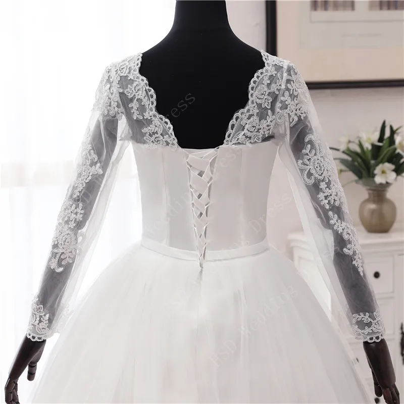 Nouveau printemps dentelle appliques robes de mariée à manches longues Vestidos De Novia 2021 blanc col en v princesse mariée robes de mariée grande taille