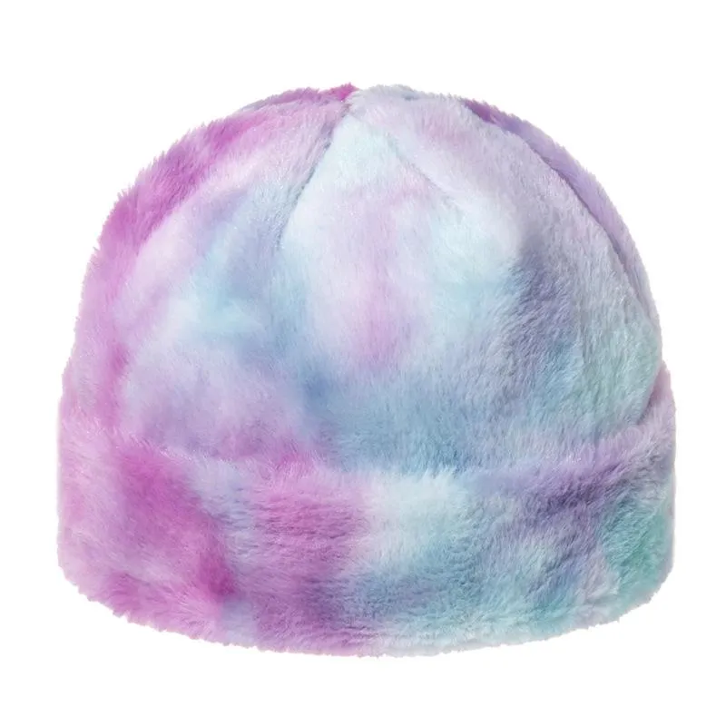 Otoño Invierno de piel sintética Arco Iris Multicolor Tie Dye Skullies Caps moda Hip Hop grueso gorro cálido para mujeres niñas Gorros243J