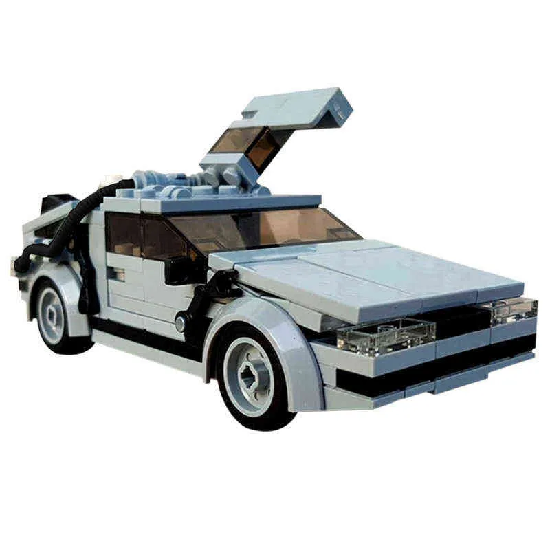 MOC High-Tech Auto terug naar de toekomst Tijdmachine Bouwstenen Delnemende Snelheidsvoertuig Supercar Bricks Toy voor Kinderen Kid AA220303