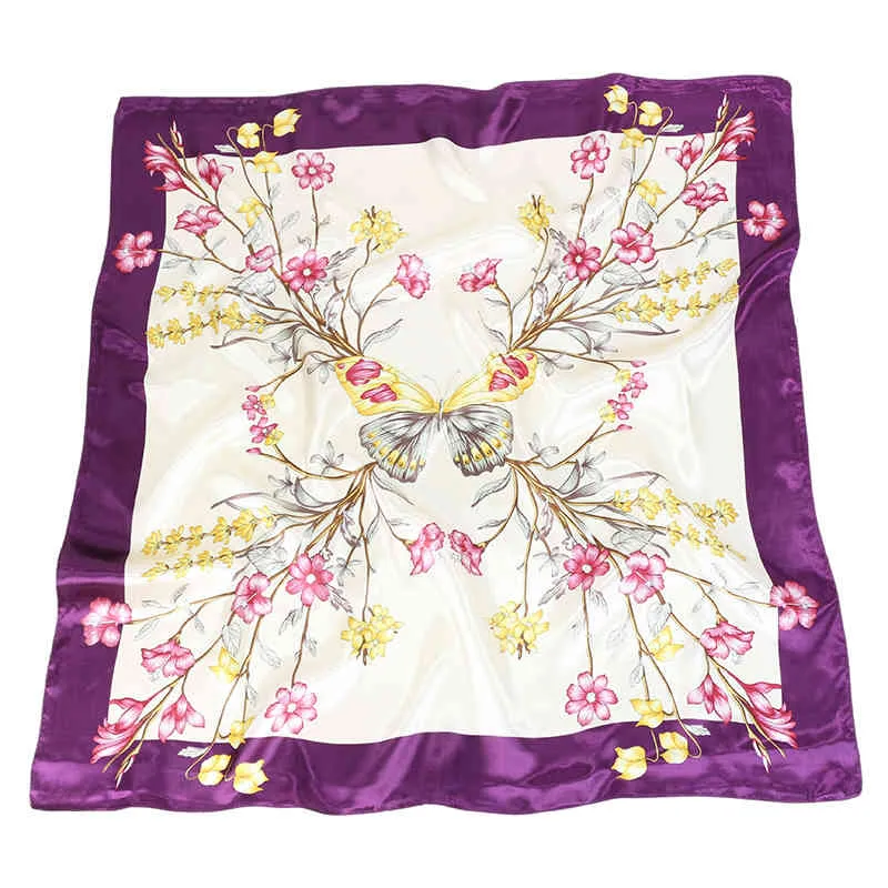 9090 cm fyrkantig silkescarf kvinnor modedesigner vackra blommor foulard mjuk satin sjal kerchief halsdukar nacke huvudduk2937136