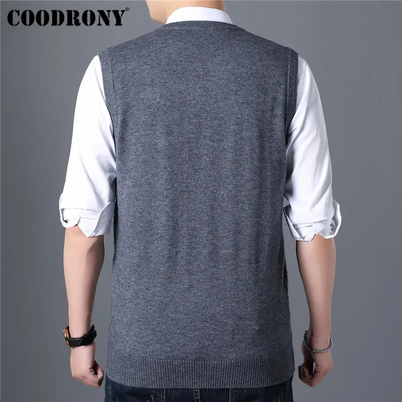 COODRONY hommes chandails automne hiver pull hommes col en v sans manches gilet Pull Homme tricoté cachemire laine pull hommes 91017 201224