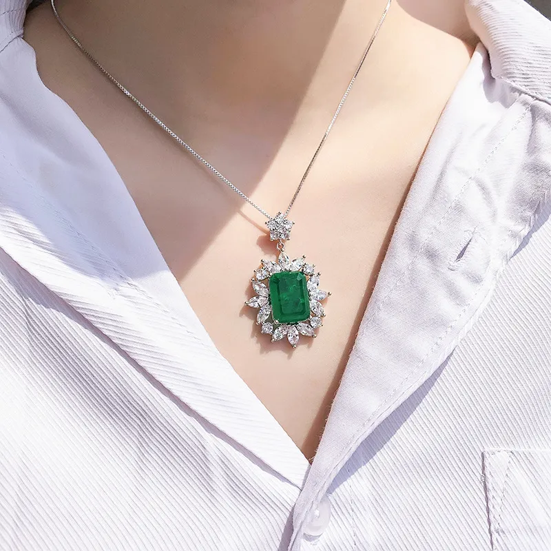 Wong Rain Vintage 100% 925 Sterling Silver Created Moissanite Emerald Gemstone 웨딩 펜던트 목걸이 Fine Jewelry 전체 LJ2215L