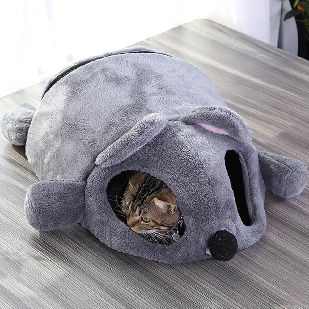 かわいい猫ソフトケーブベッド面白いネズミの形をした2つの遊びボールおもちゃと暖かい巣のペット猫睡眠マットlj2012253859893