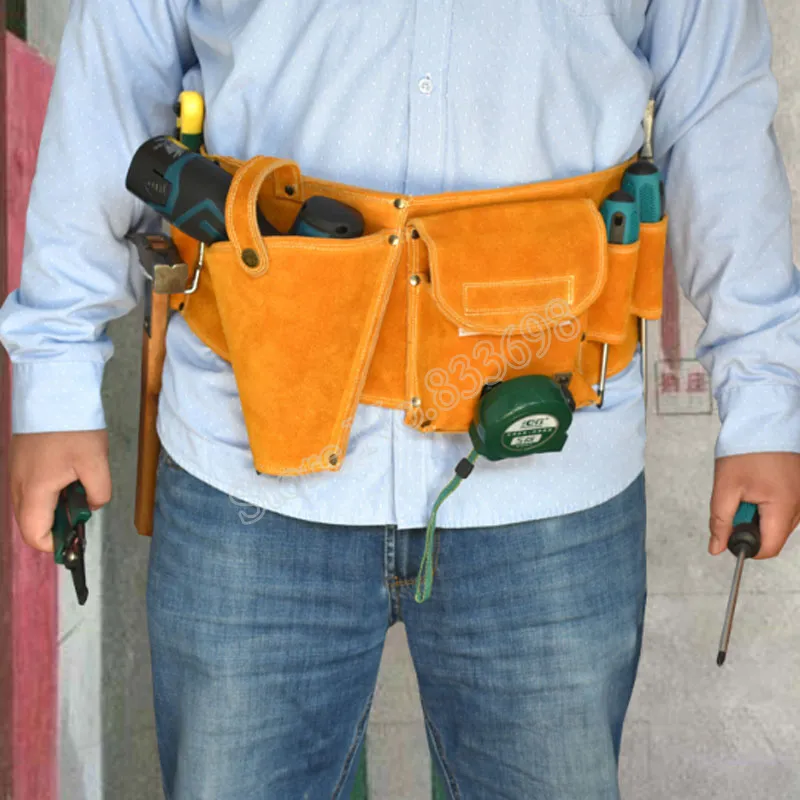 Peau de vache sac à outils taille poche ceinture support de stockage organisateur réglable perceuse électrique pour tournevis matériel boîte à outils Y200324