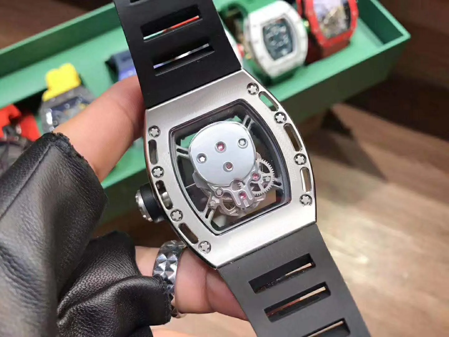 Designer heren mechanisch horloge skeleton serie rubberen horlogeband 50x43mm Japan West Iron City beweging 316 fijn staal244p