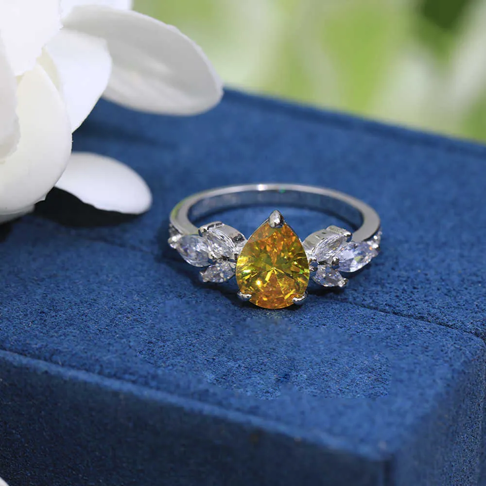 Di modo Nuovo Anello Giallo Matrimonio delle Donne S925 Corpo Completo In Argento Sterling Lucido Coppie Dolce Romanzo Web Gioielli Celebrità 2022