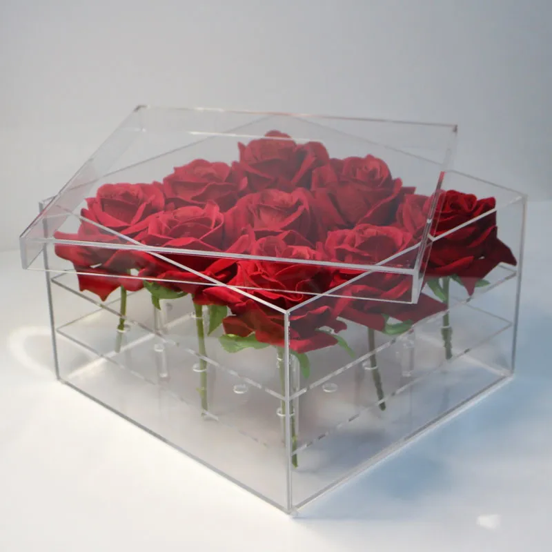 Оптом акриловая роза цветок дисплей хранения коробки макияж органайзер косметический держатель цветок подарочная коробка чехол с крышкой lj200818
