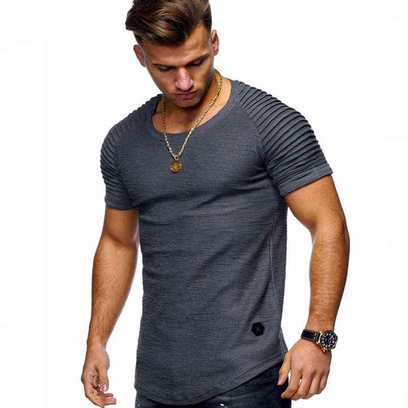 2021 dei NUOVI Uomini di O-Collo Slim Fit di Colore Solido Breve T-shirt Da Uomo A Righe Piega Manica Raglan Stile T Shirt Da Uomo Supera i t Taglia S-XXXL G1222