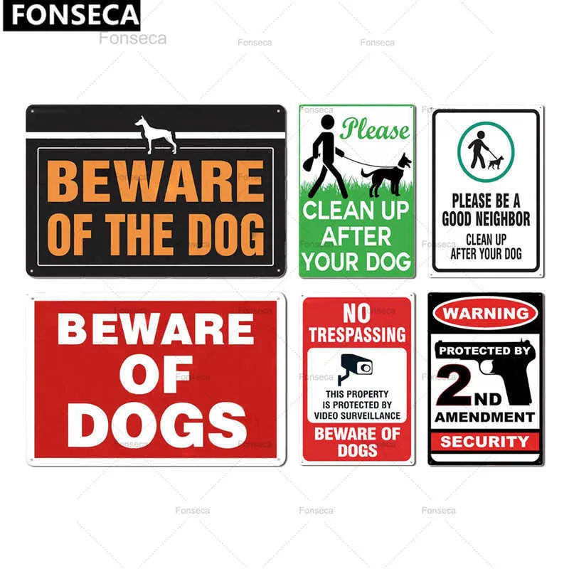 Остерегайтесь предупреждающих металлических табличек с собаками для декора стен во дворе 5103910