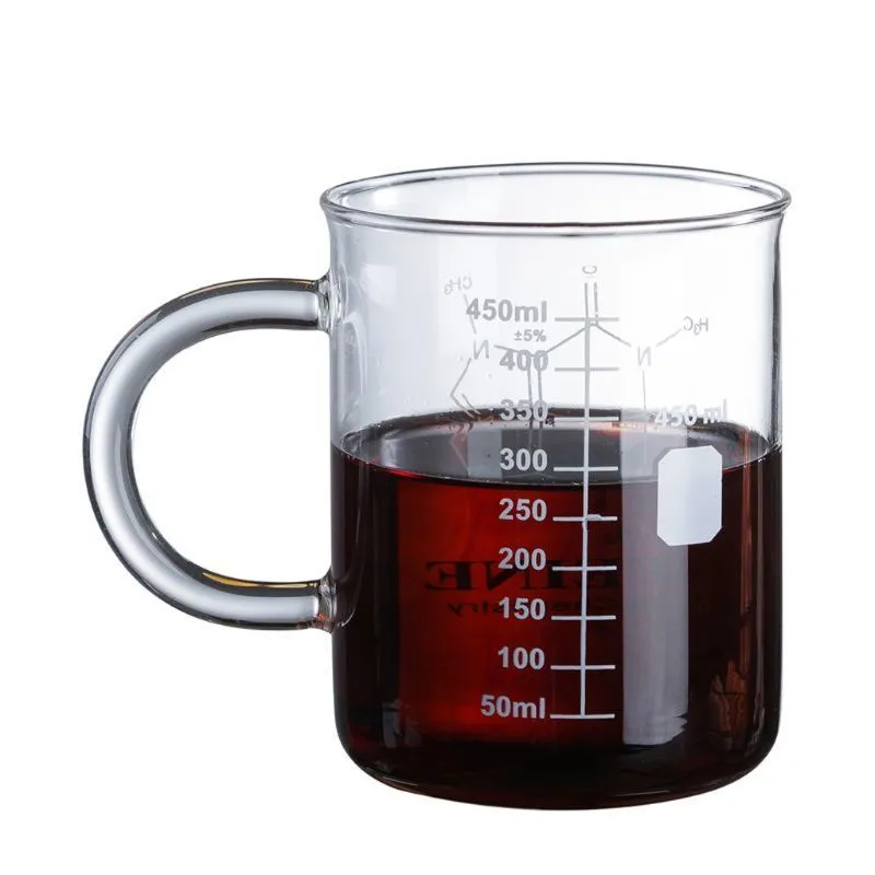 Caffeine Beaker Mug Graduated with Handle Borosilicate Glass Multi-Function Food Grade uring Cup K2V 220311