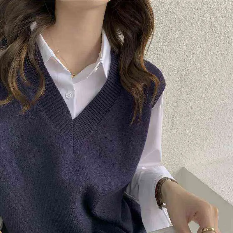 JMPRS женский свитер жилет осенний вязаный пуловер с v-образным вырезом однотонный простой тонкий универсальный универсальный повседневный корейский винтажный жилет без рукавов 220125