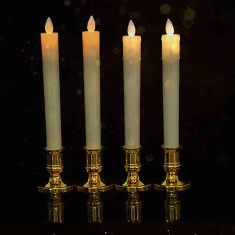 4pcs LED Candle Swinging Flame Pillar Candle with Candle Holder for Home Decoration Weddings Xmas Decor Battery Operated