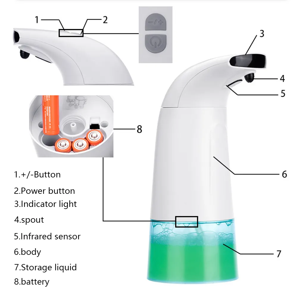 Dispensador automático de jabón de 250 ml Sensor infrarrojo inteligente Dispensador de jabón de espuma sin contacto Bomba Lavado de manos Accesorios de baño Y200407