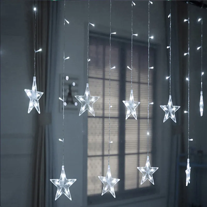 2 5m romântico fada estrela led cortina luz da corda branco quente 220v 110v natal guirlanda luz para festa de casamento feriado natal deco334u