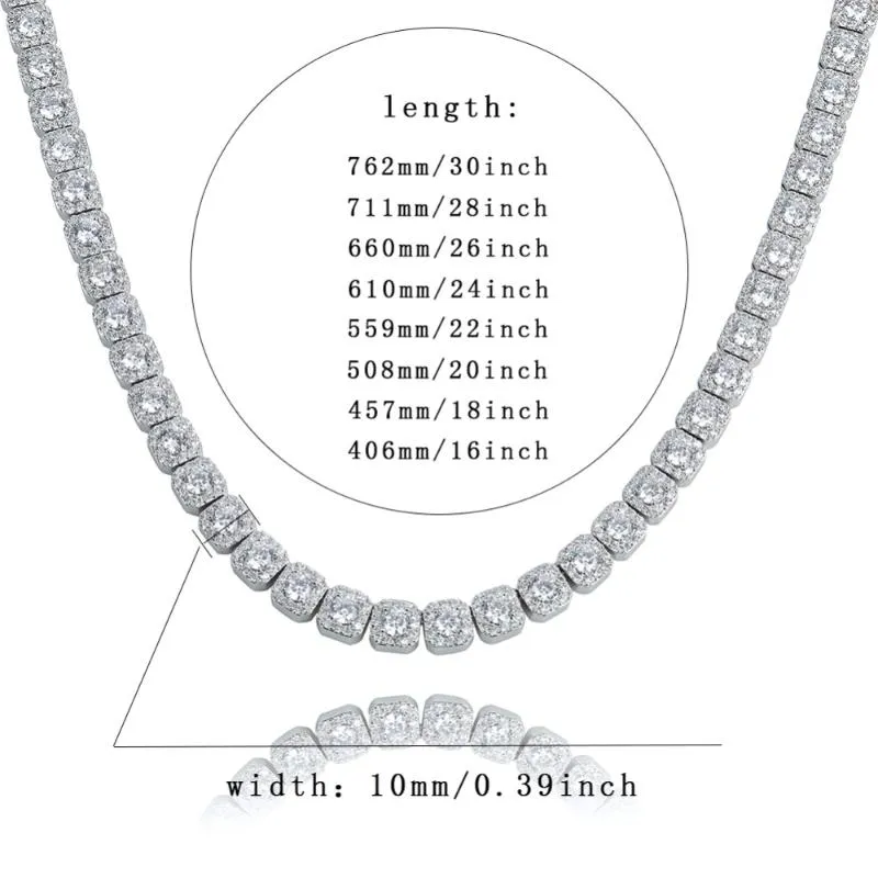 10MM Quality Prong Set Big Size Solitaire Tennis Chain Necklace Mens Iced Out Bling CZ Charm Hip Hop Fashion Jewelry 18 22&q197U